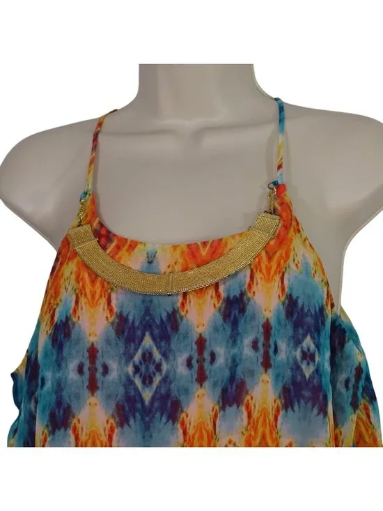 City Triangles Orange Blue Sleeveless Asymmetric Dress Women Size XL Necklace - Picture 2 of 11